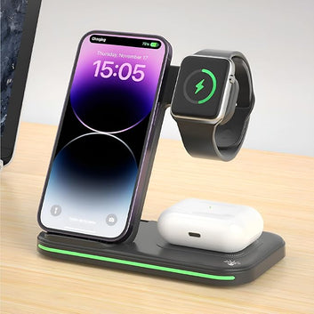 The Gulfessence™ 3-in-1 Wireless Charger - Fast Charge for Phones, Smartwatches & Earbuds.