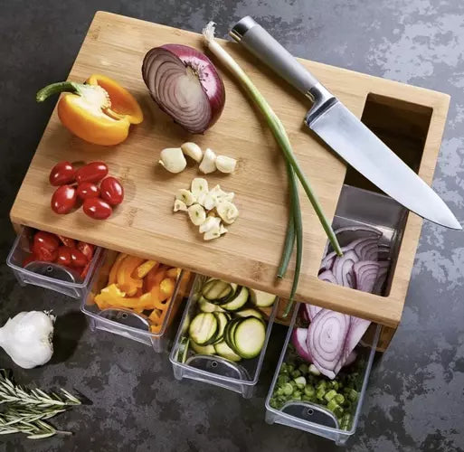 The Gulfessence™ Cutting Board Bamboo with 4 Trays